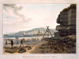 Carrière de marbre noir près de Red Wharf Bay, Anglesey, tiré de «Voyage autour de la Grande-Bretagne entrepris entre les années 1814 et 1825», publié en 1815